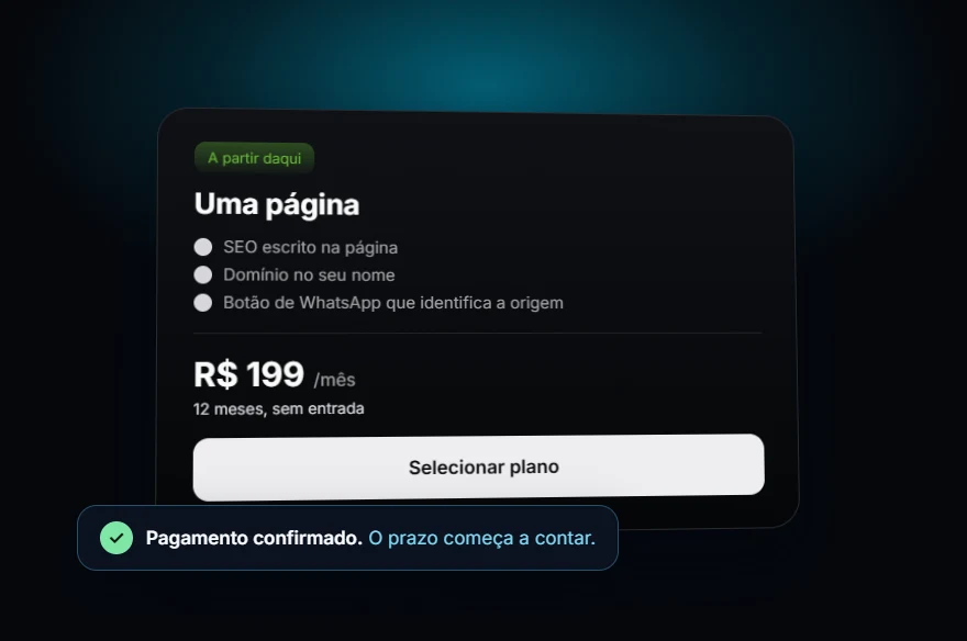 Cartão do plano de uma página com o botão de selecionar e o aviso de pagamento confirmado